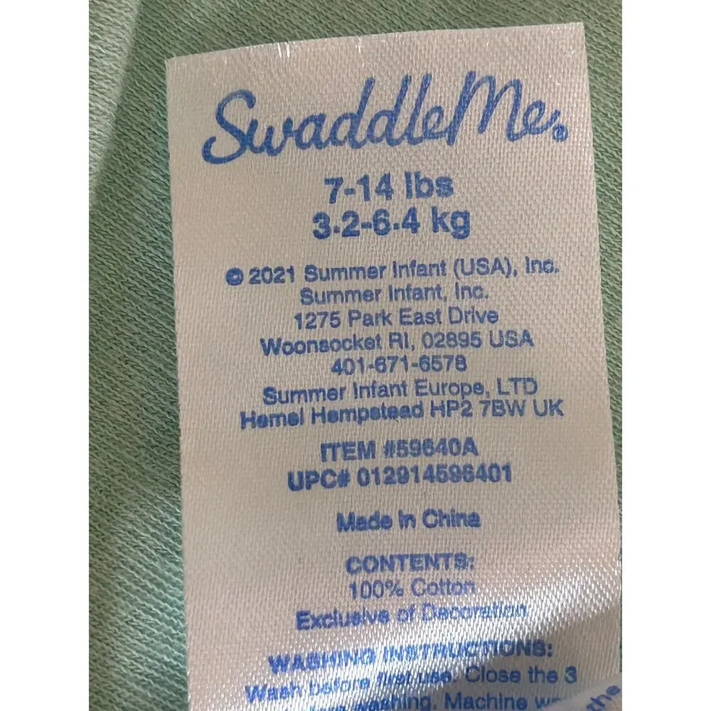 SwaddleME light green wrap for babies 7-14 pounds sz SM/MD